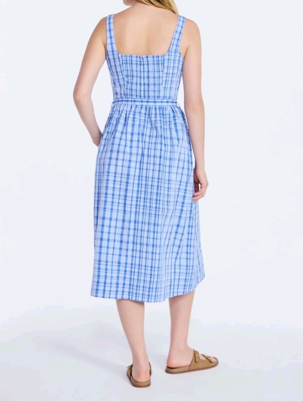 Free Assembly Women’s and Women's Plus Sleeveless Belted Cotton Midi Dress, - Picture 2 of 3